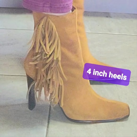 Predictions Leather Fringed Suede Boots Women's 8 ½ - Picture 5 of 11